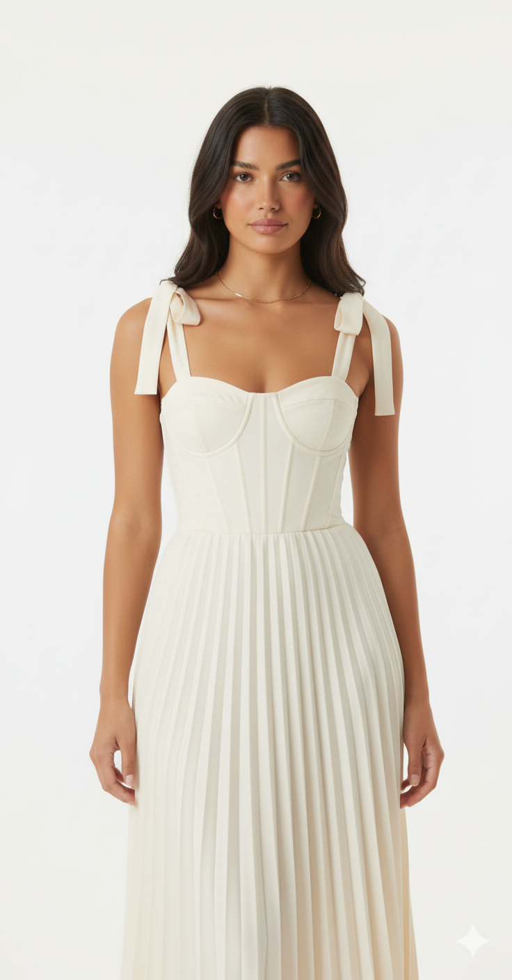 Pleated Tie-Shoulder Maxi Dress