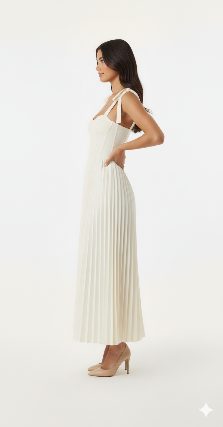 Pleated Tie-Shoulder Maxi Dress