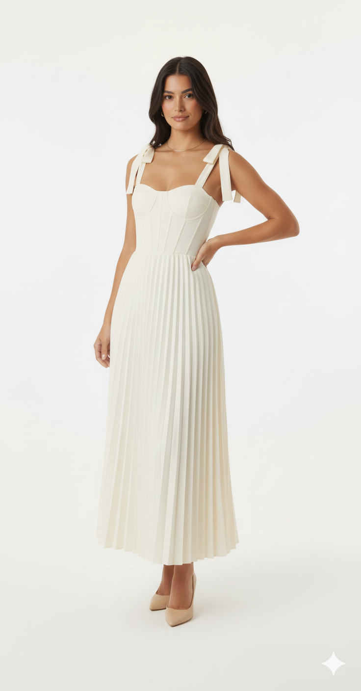 Pleated Tie-Shoulder Maxi Dress