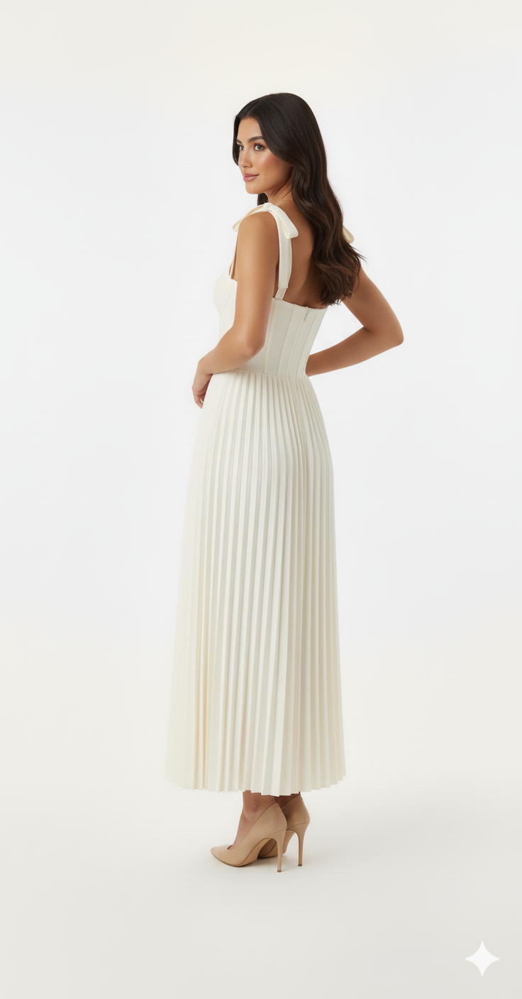 Pleated Tie-Shoulder Maxi Dress
