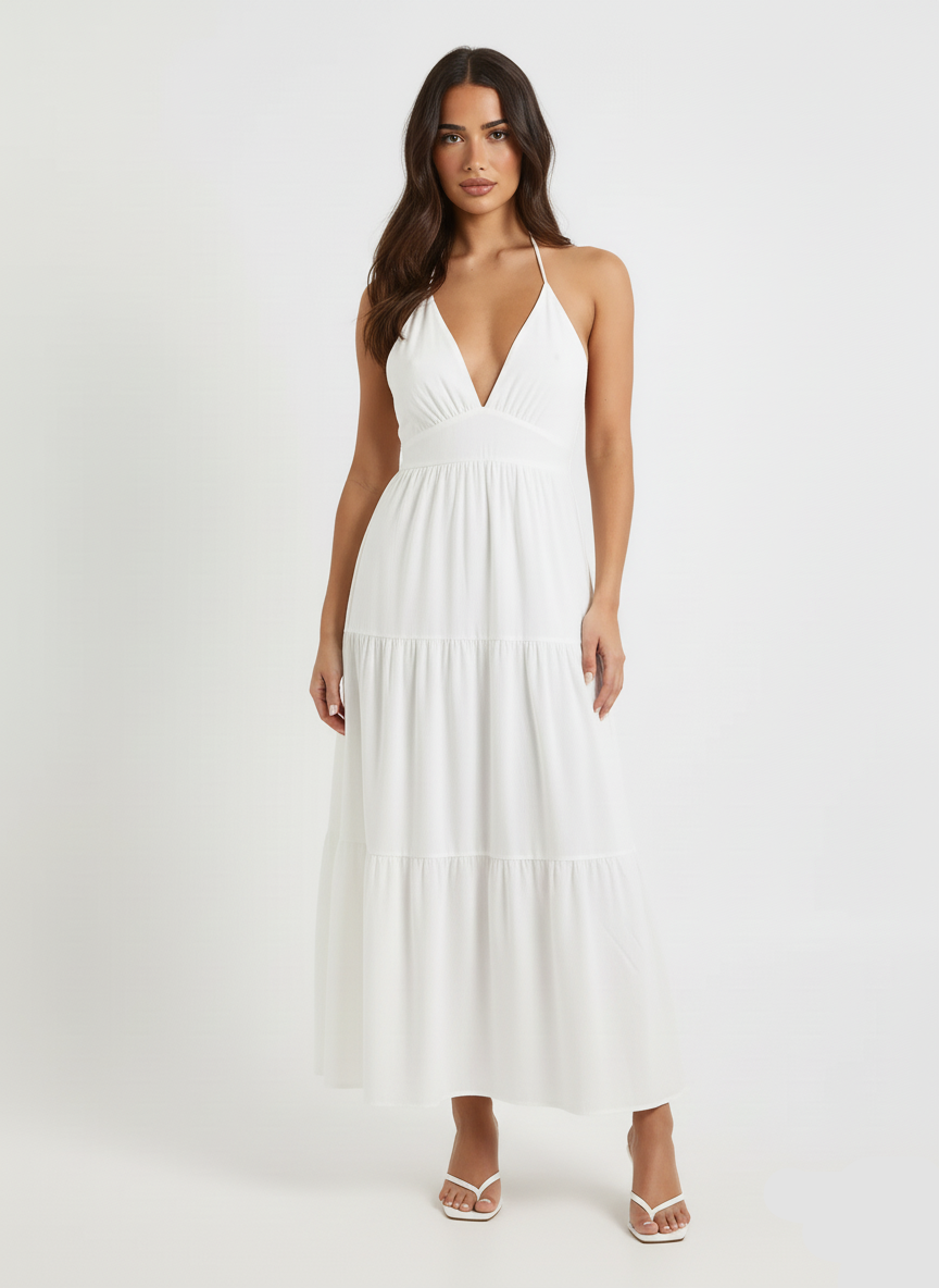 Halter Neck Tiered Maxi Dress