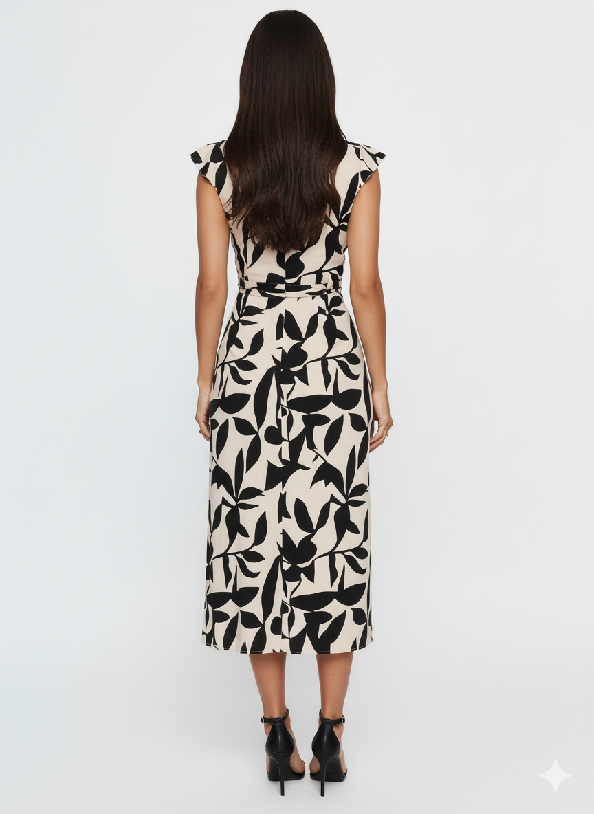 Printed Surplice Wrap Midi Dress