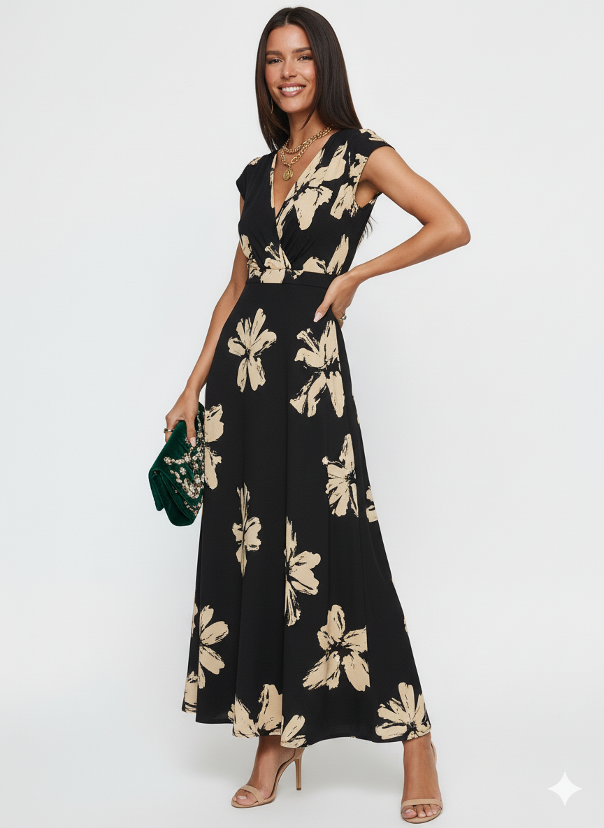Printed Surplice Wrap Midi Dress (Copy)