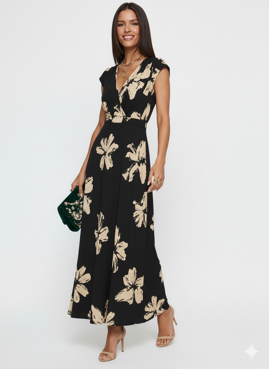 Printed Surplice Wrap Midi Dress (Copy)