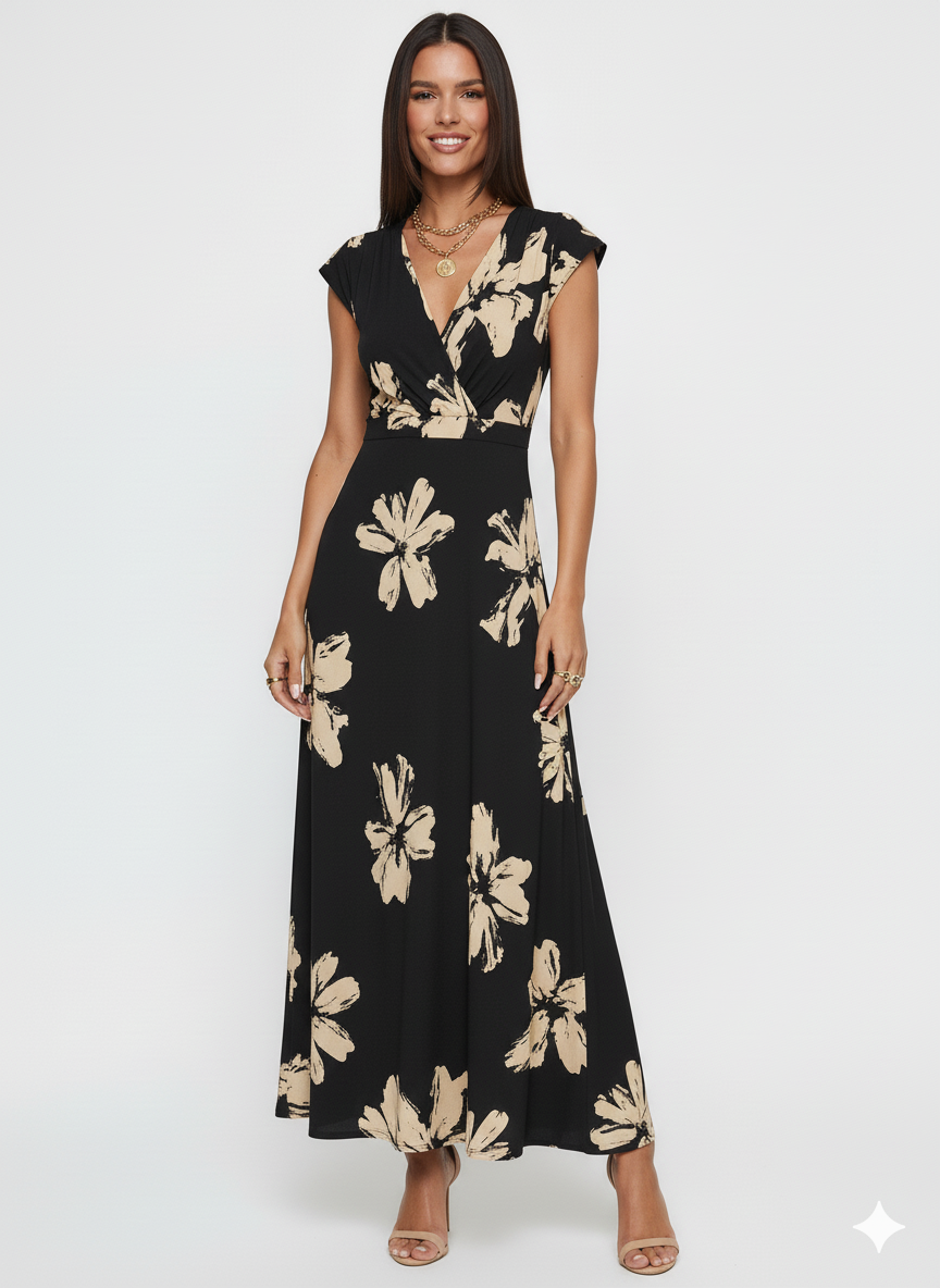 Printed Surplice Wrap Midi Dress (Copy)