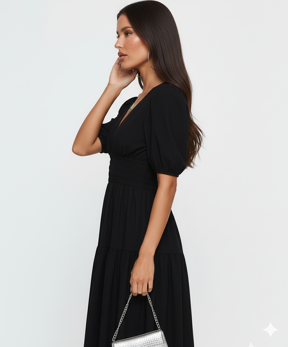 Tiered Surplice Half Sleeve Midi Dress