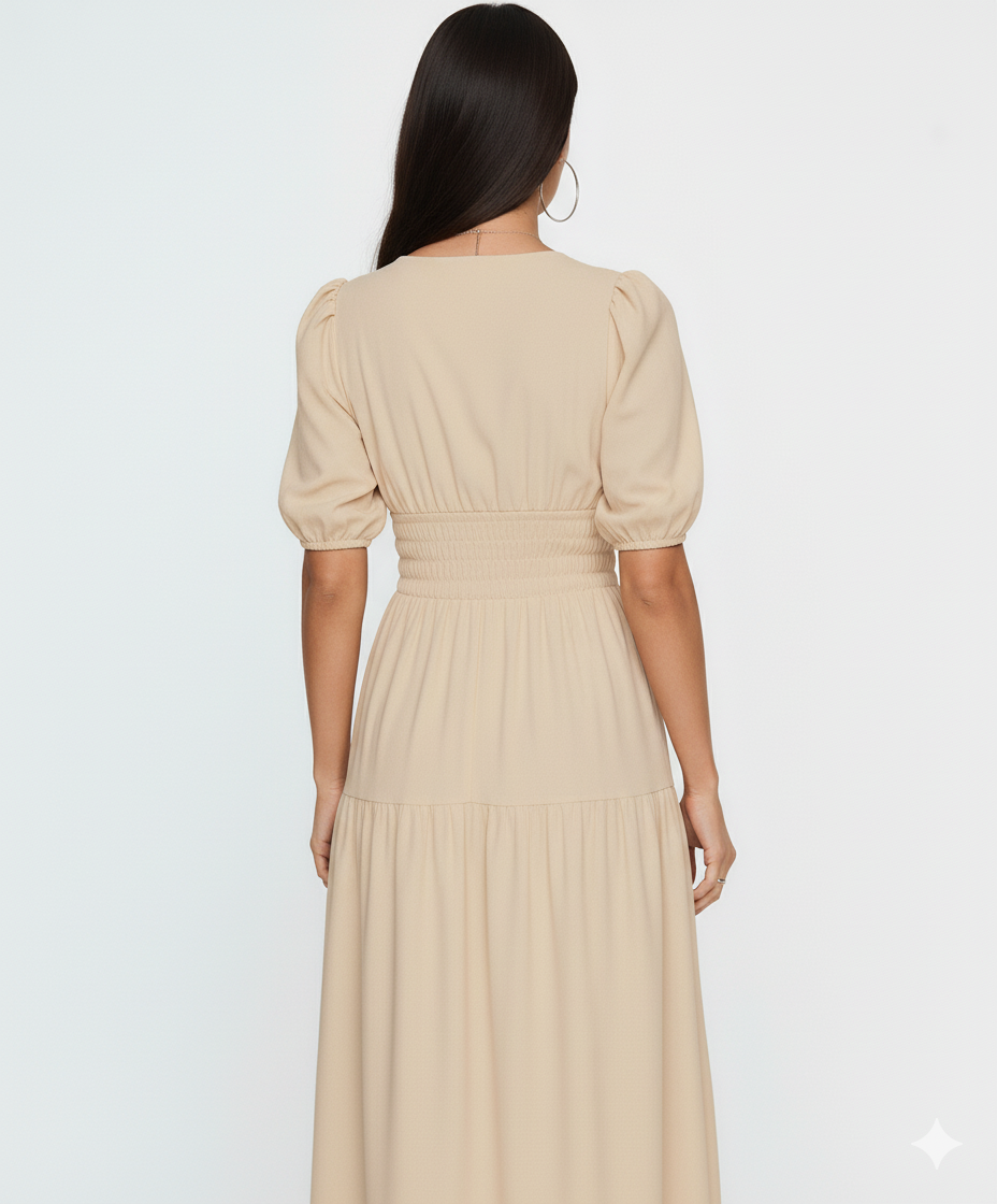 Tiered Surplice Half Sleeve Midi Dress