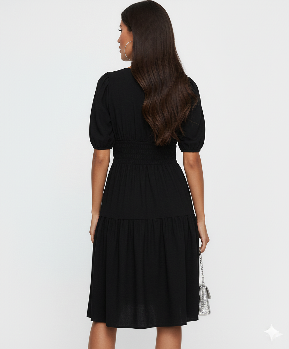 Tiered Surplice Half Sleeve Midi Dress