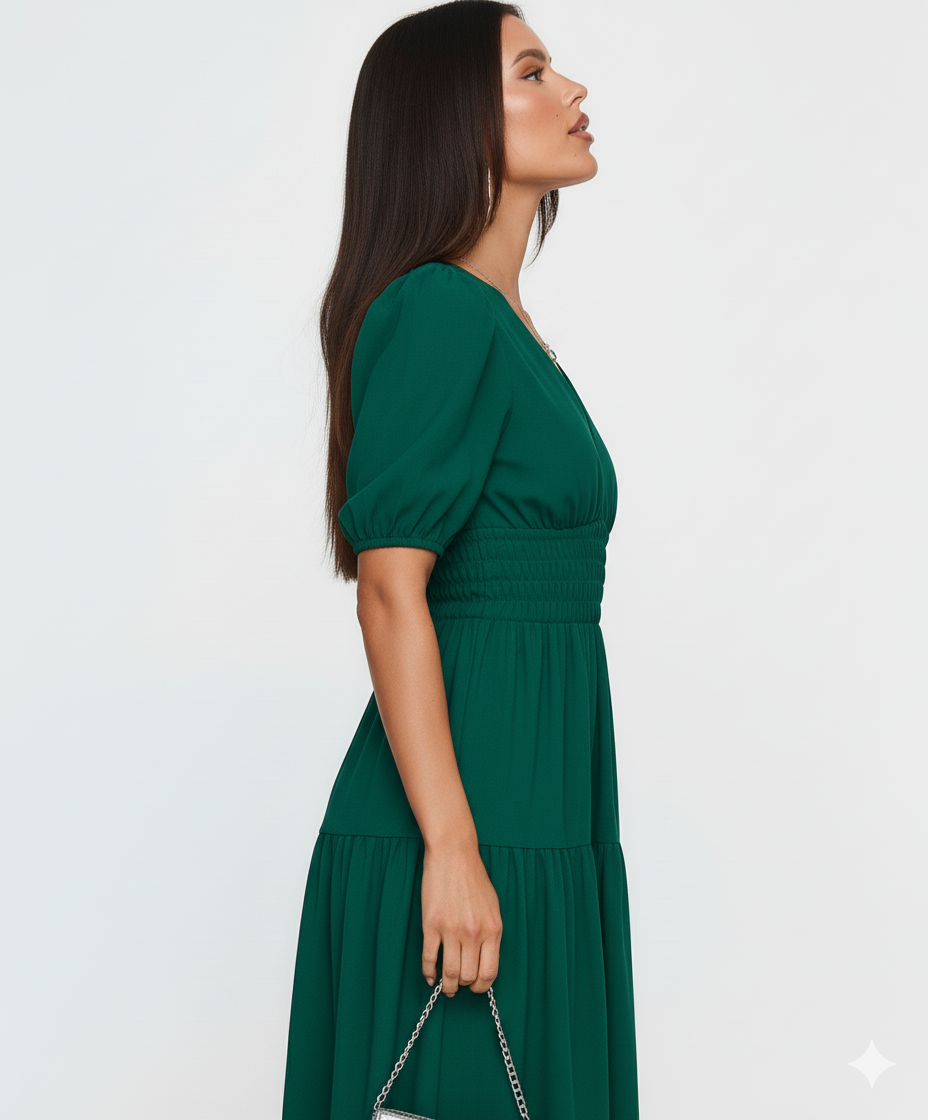 Tiered Surplice Half Sleeve Midi Dress