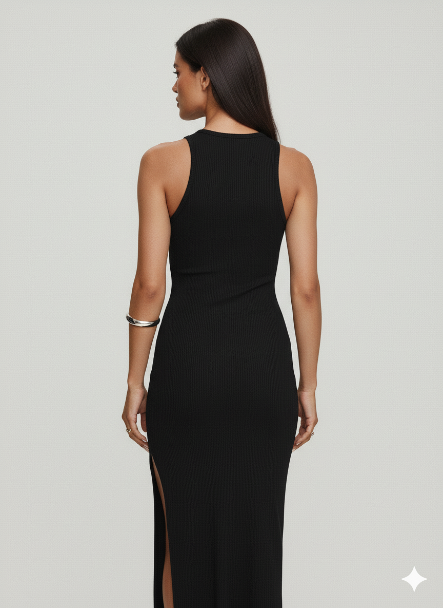 Side Slit Round Neck Sleeveless Dress