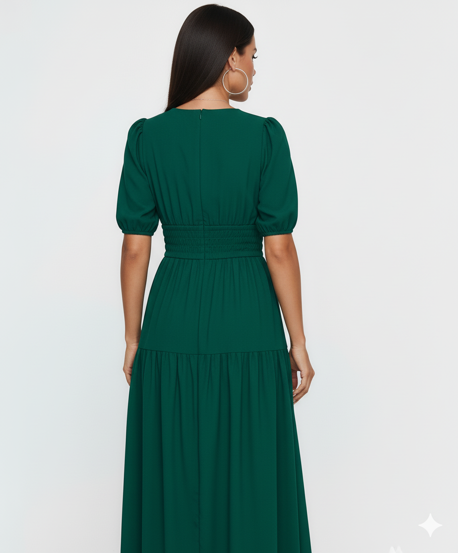 Tiered Surplice Half Sleeve Midi Dress