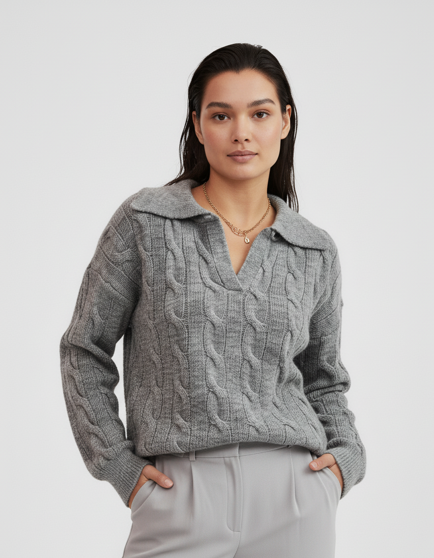 Cable Knit Johnny Collar Sweater
