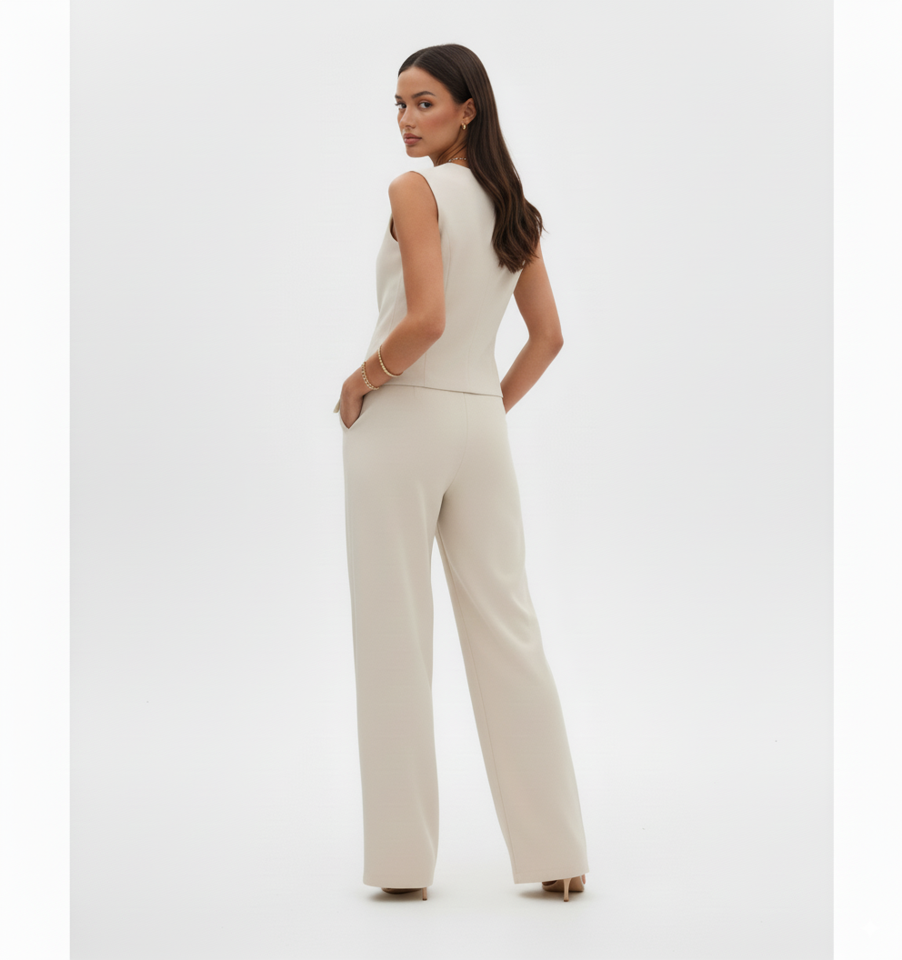 Button Down V-Neck Vest and Pants Set