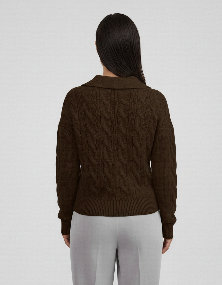 Cable Knit Johnny Collar Sweater