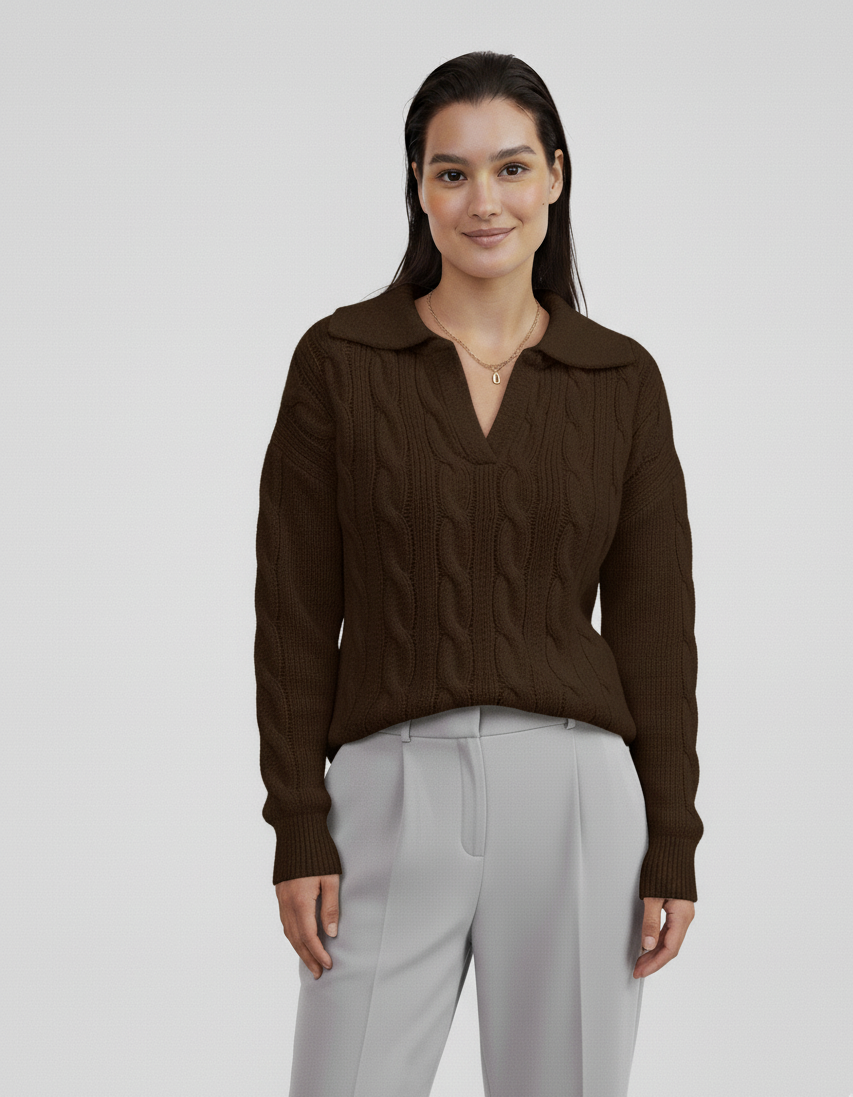 Cable Knit Johnny Collar Sweater