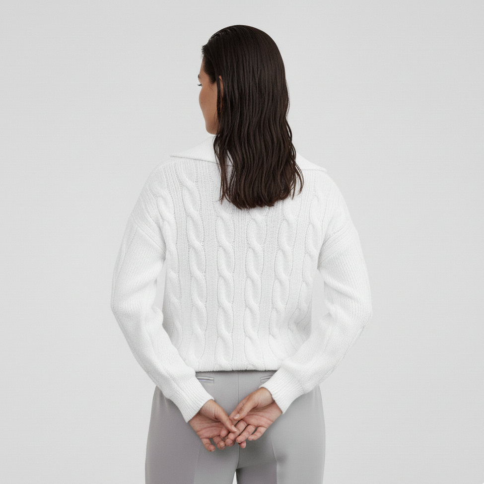 Cable Knit Johnny Collar Sweater