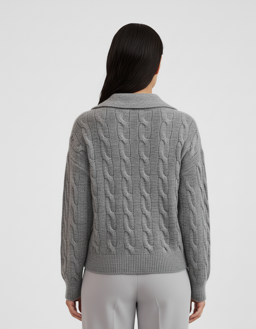 Cable Knit Johnny Collar Sweater