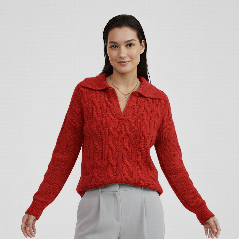 Cable Knit Johnny Collar Sweater