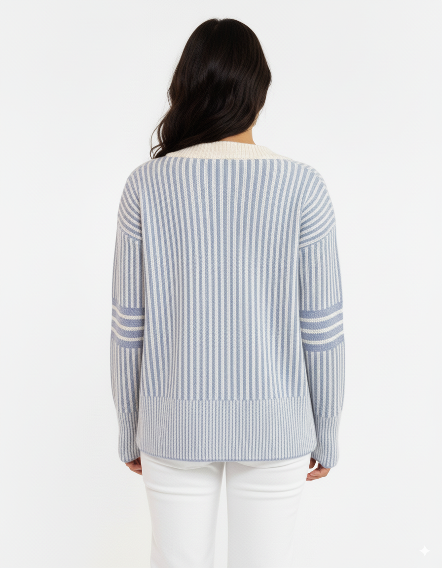 Striped Button-Front Cardigan with Contrast Trim