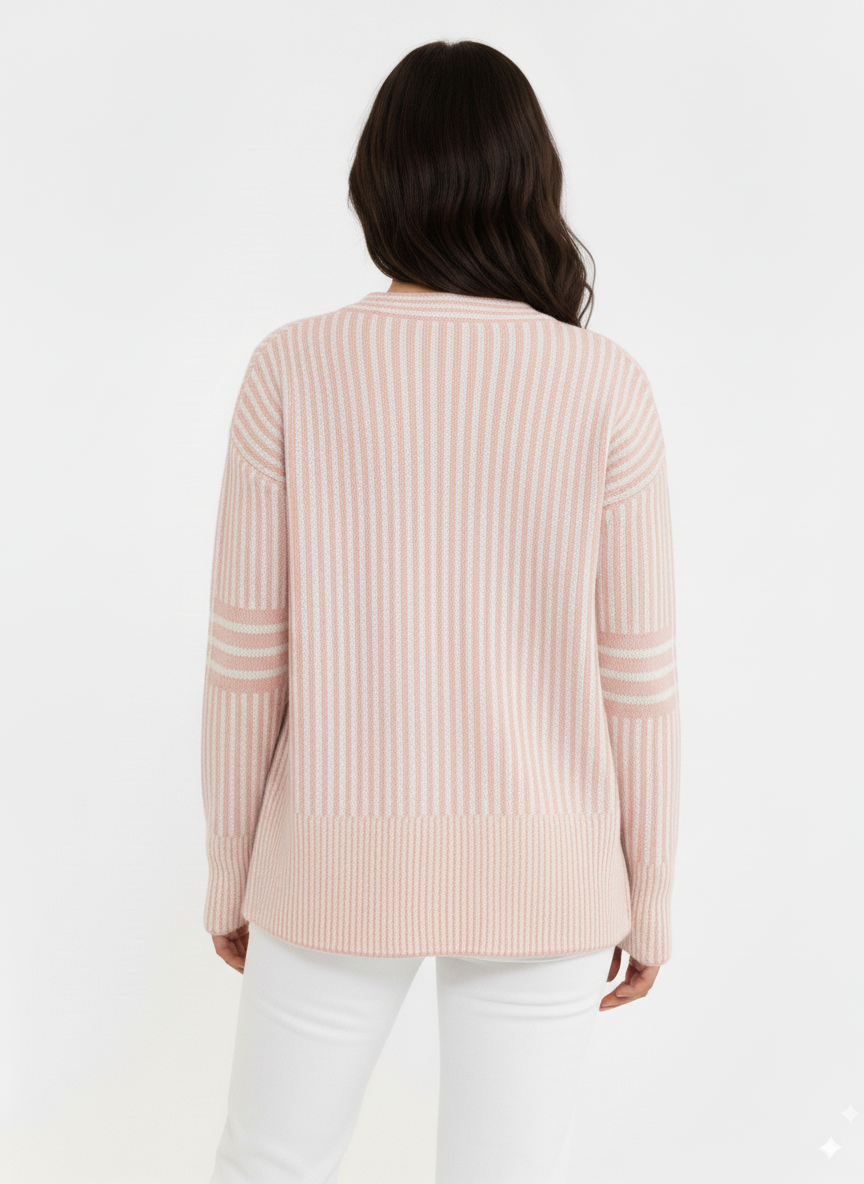 Striped Button-Front Cardigan with Contrast Trim