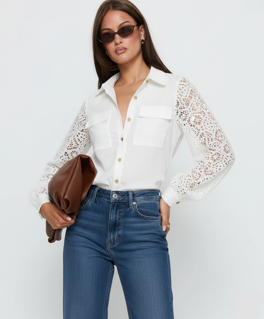 Lace Sleeve Button Down Shirt