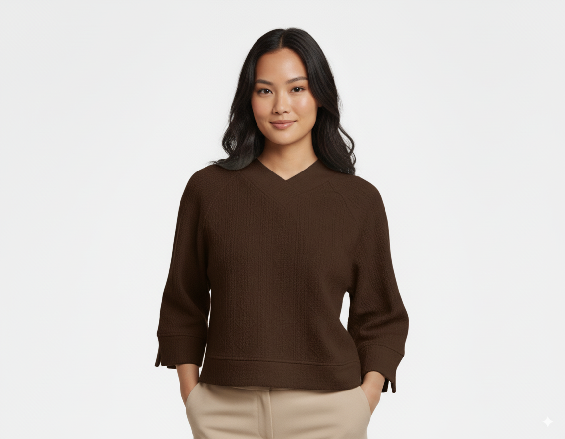Umgee Textured Knit V-Neck Top