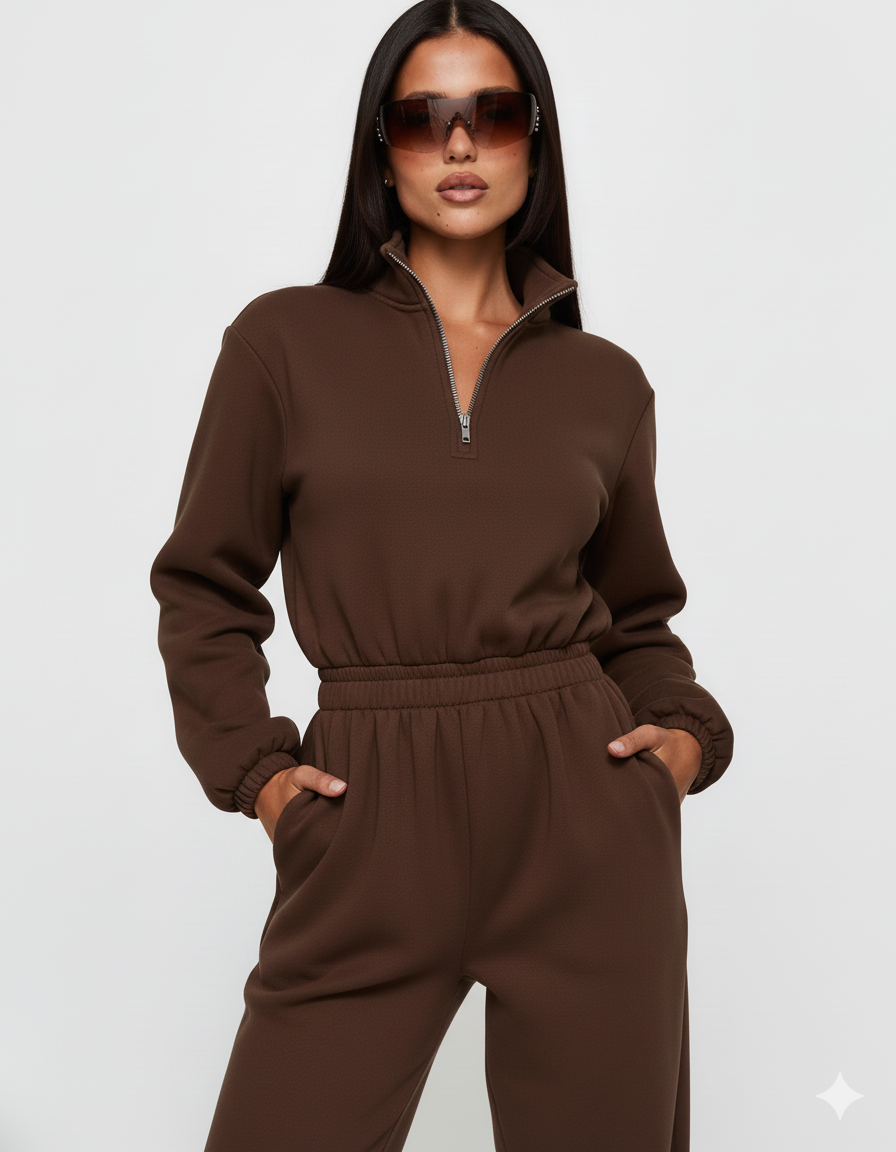 Zip Front Long Sleeve Jumpsuit
