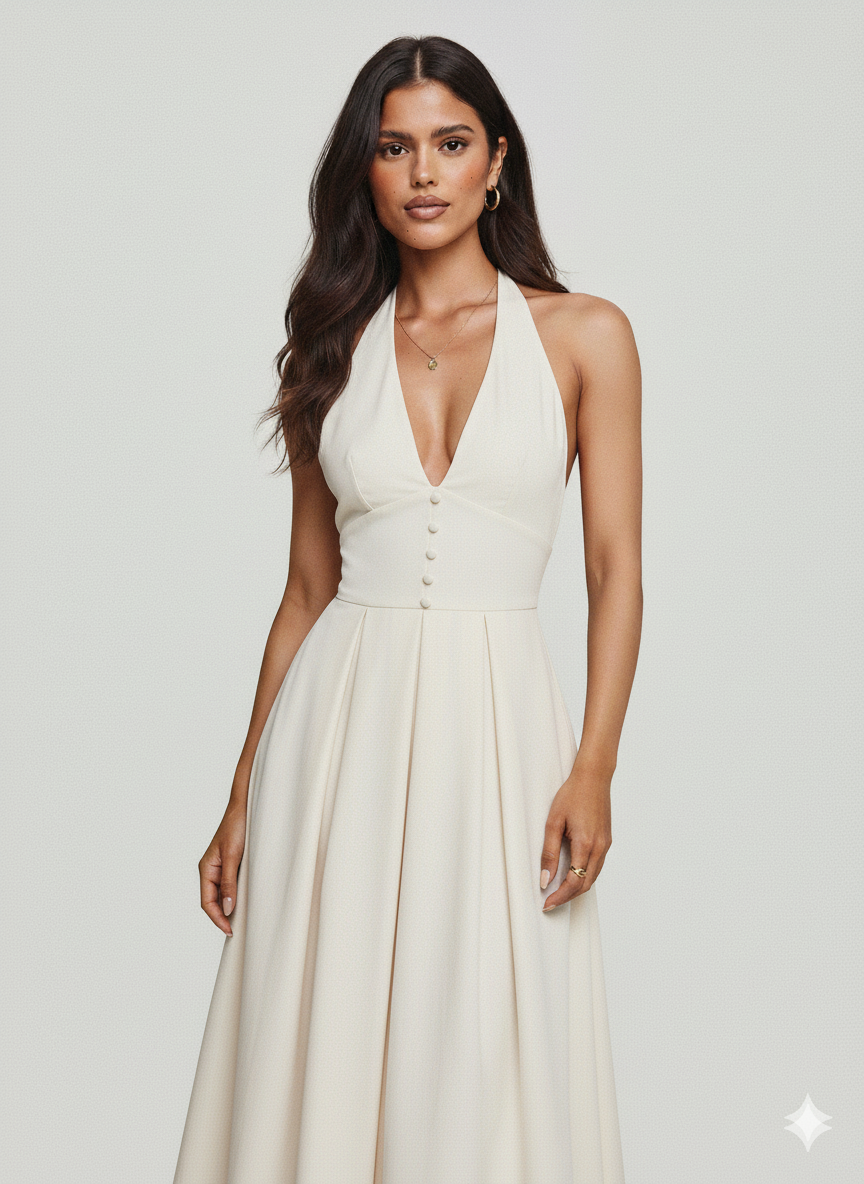 V-Neck Sleeveless Midi Dress