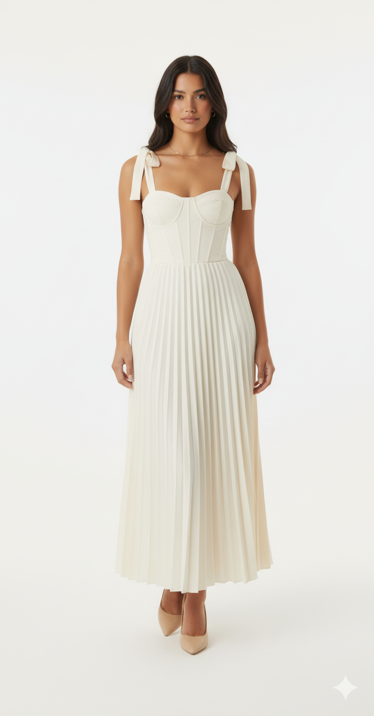 Pleated Tie-Shoulder Maxi Dress