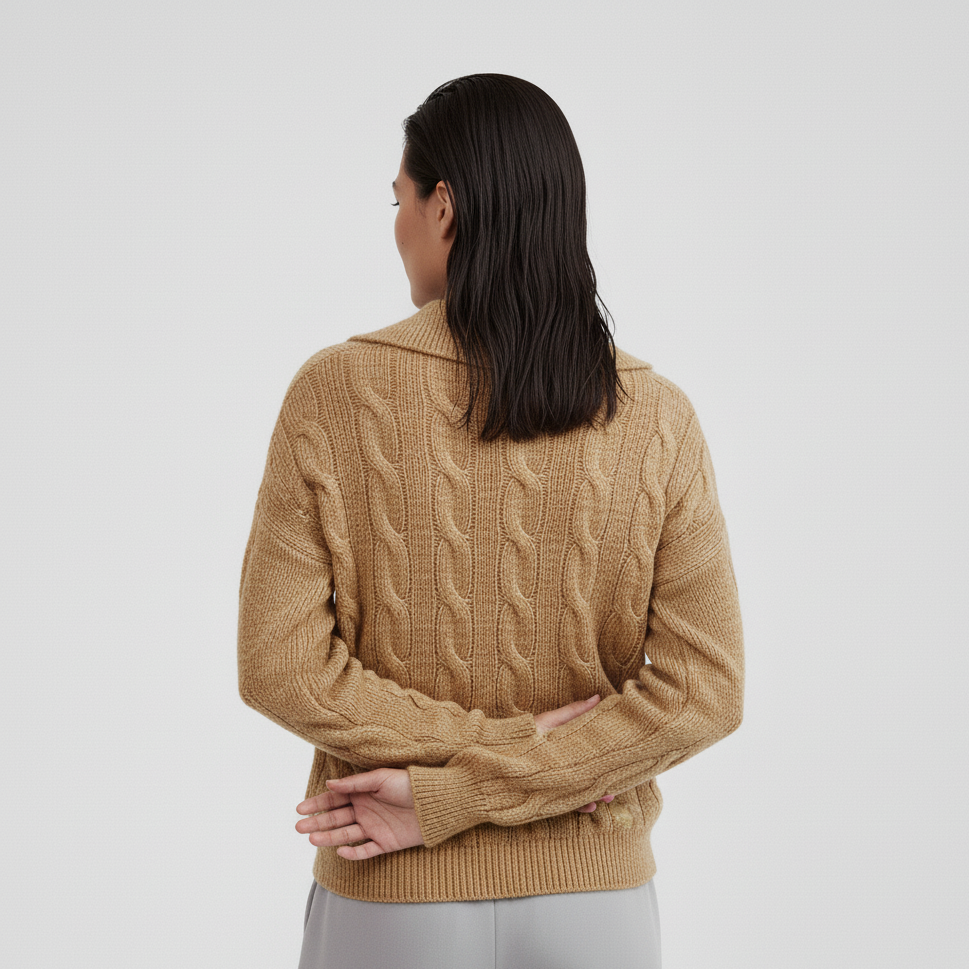 Cable Knit Johnny Collar Sweater
