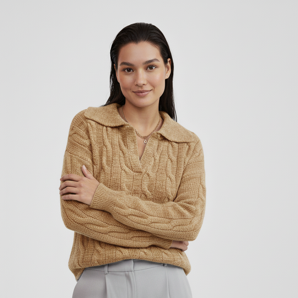 Cable Knit Johnny Collar Sweater