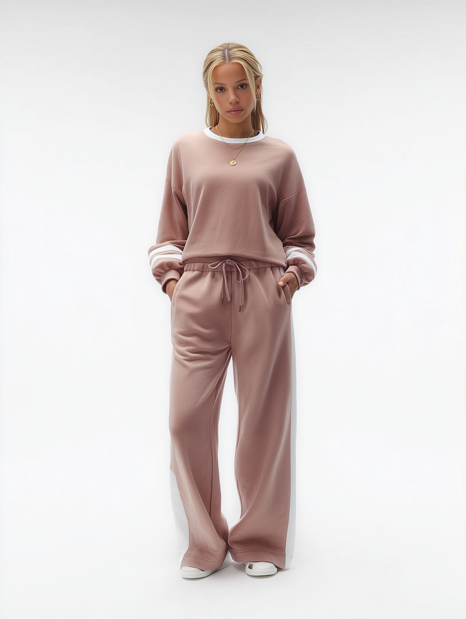 Contrast Trim Round Neck Top and Pants Set