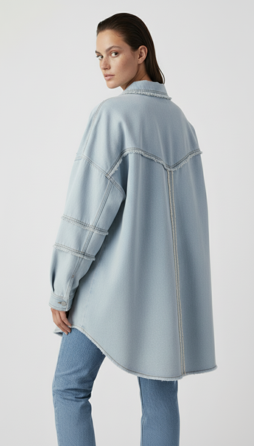 Button Down Raw Hem Denim Jacket